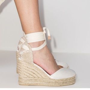 Castaner Carina 110 Canvas Wedge Espadrilles Heel In satin ivory white